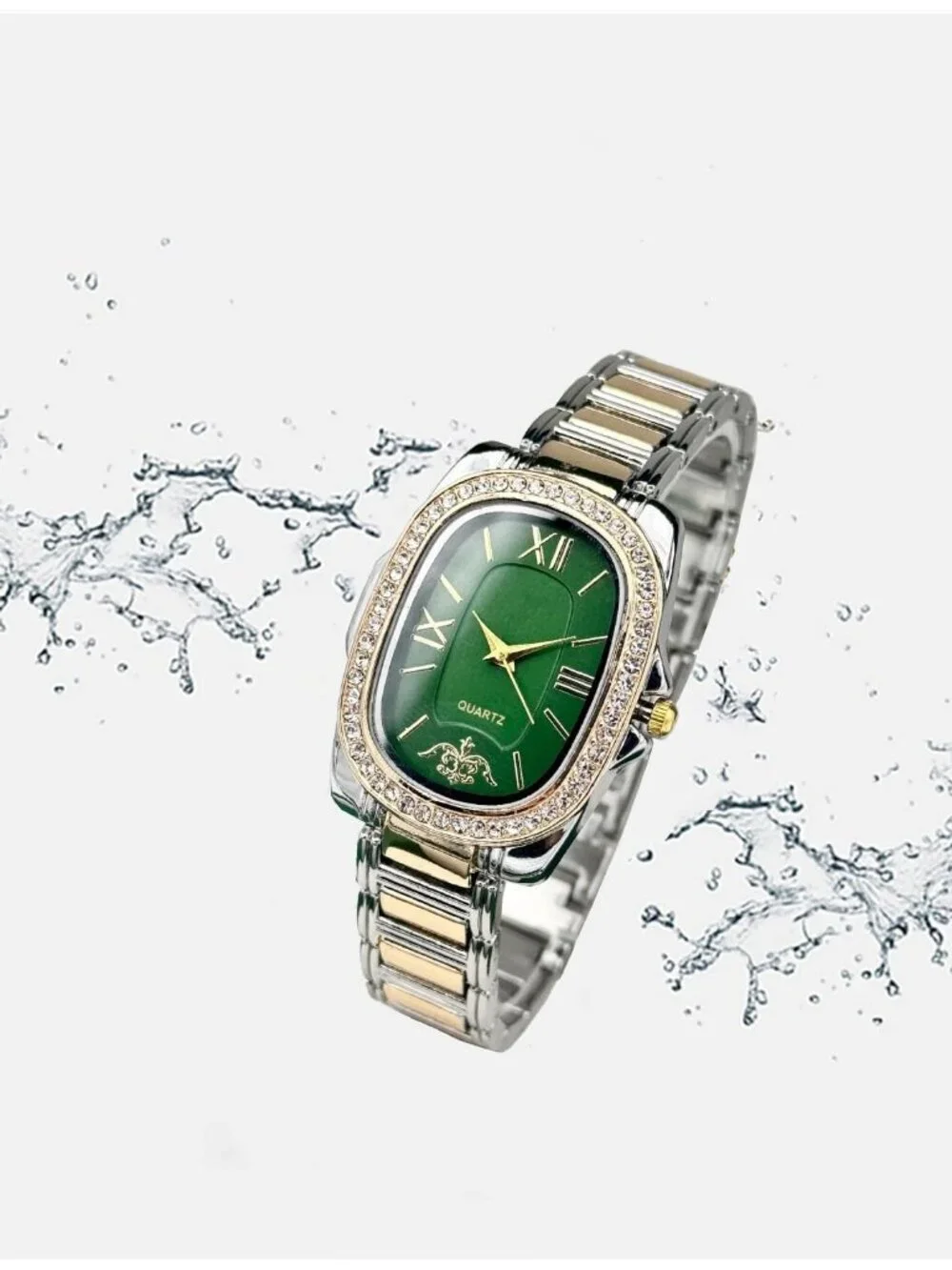 Women's Green Oval Case Adjustable Stainless Steel Waterproof Analog Wrist Watch